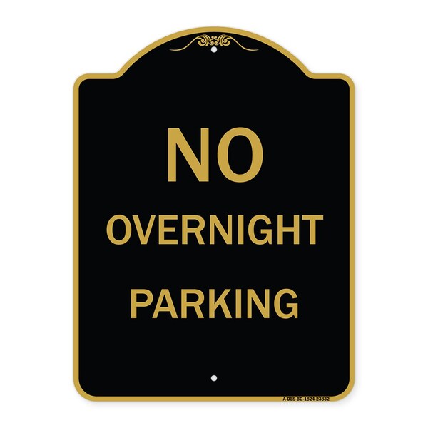 Designer Series No Overnight Parking, Black & Gold Aluminum Sign, 18" x 24", BG-1824-23832